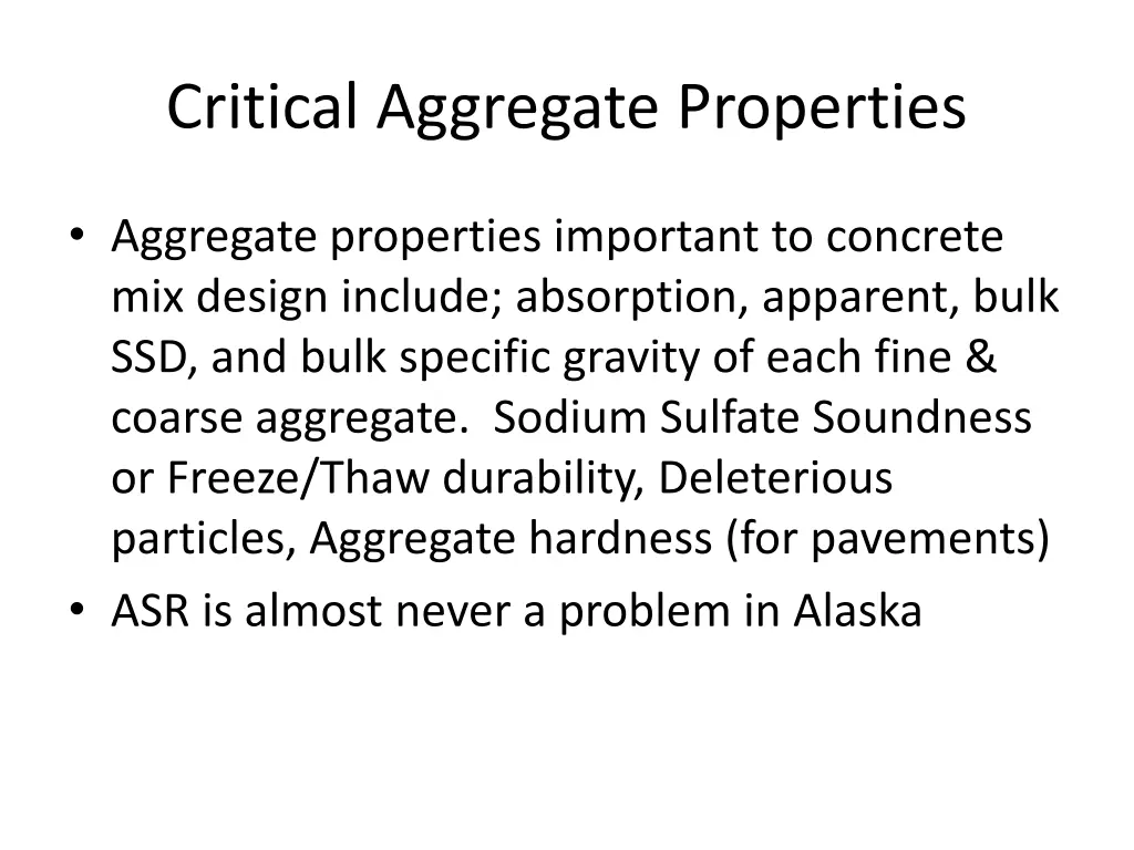 critical aggregate properties