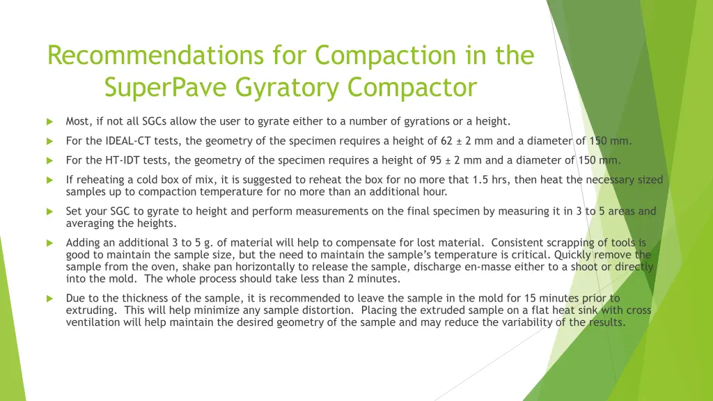 recommendations for compaction in the superpave