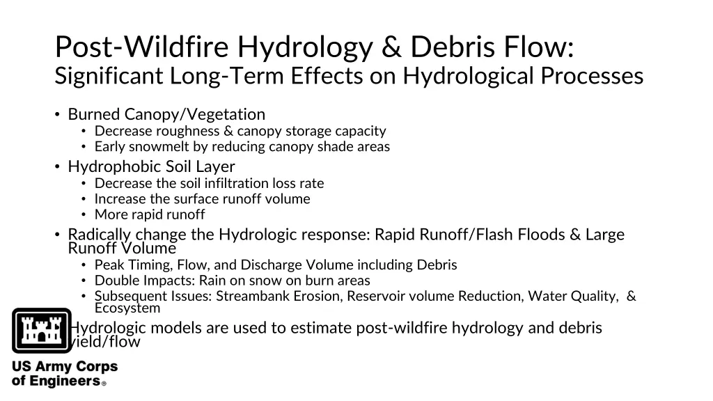 post wildfire hydrology debris flow significant