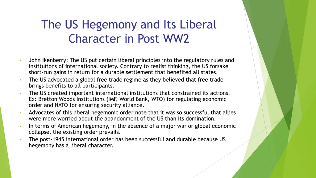 the us hegemony and its liberal character in post