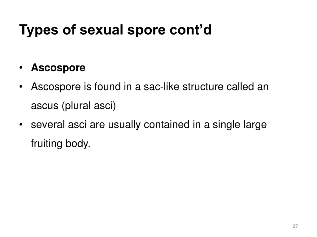 types of sexual spore cont d