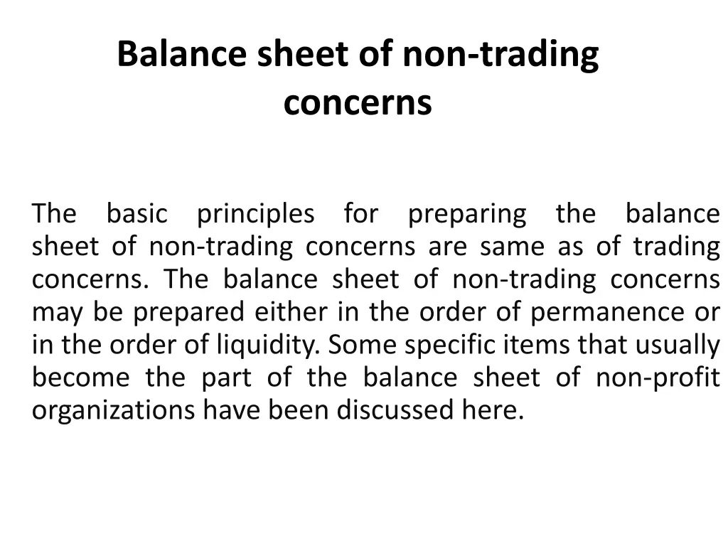 balance sheet of non trading concerns