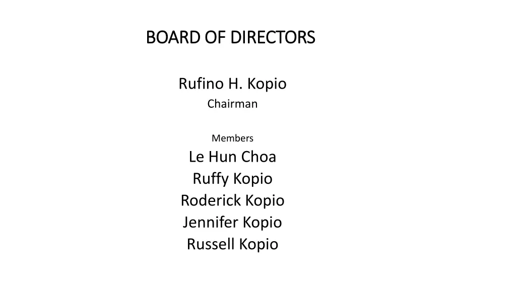 board of directors board of directors