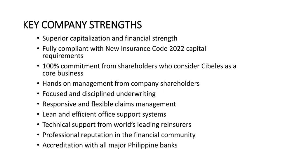 key company strengths key company strengths