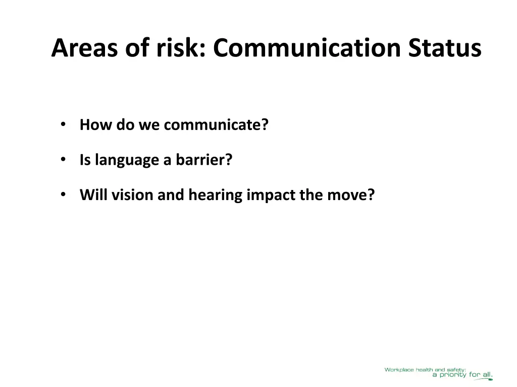 areas of risk communication status