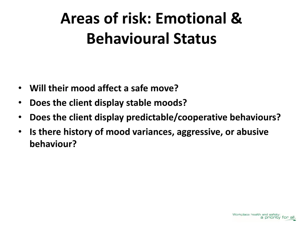 areas of risk emotional behavioural status