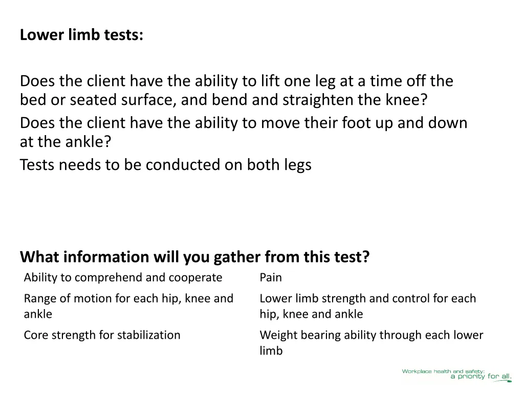 lower limb tests