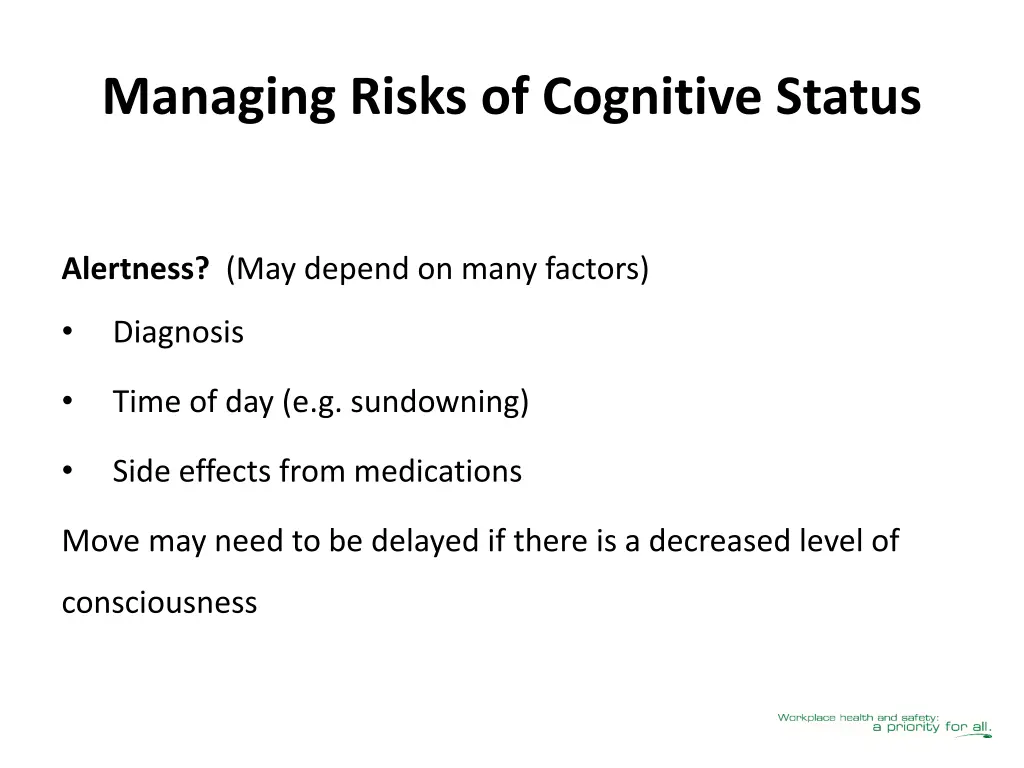 managing risks of cognitive status 1