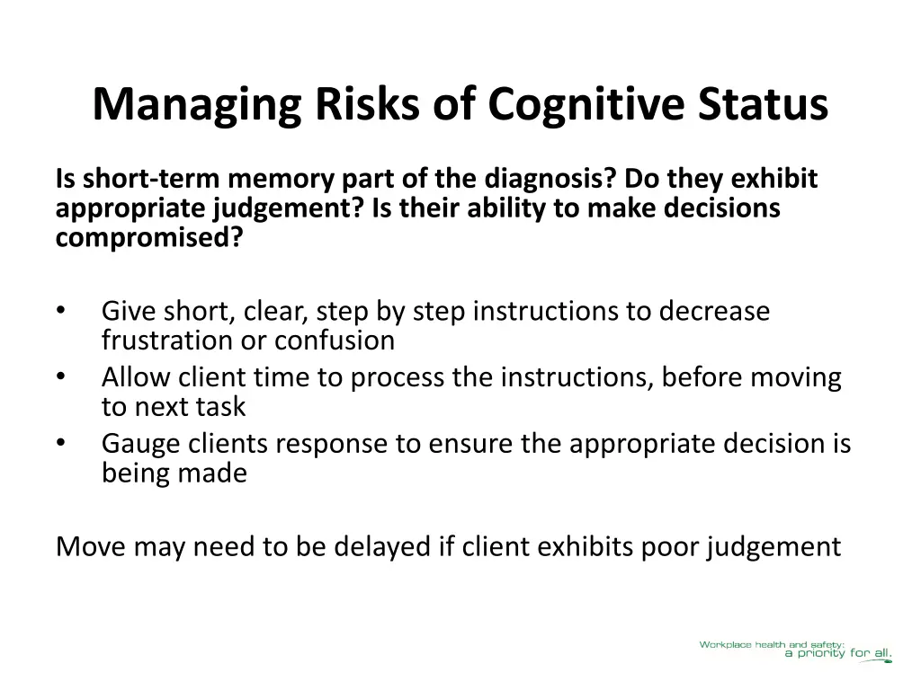 managing risks of cognitive status