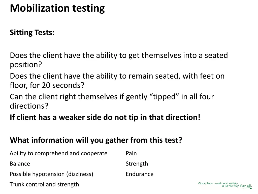 mobilization testing