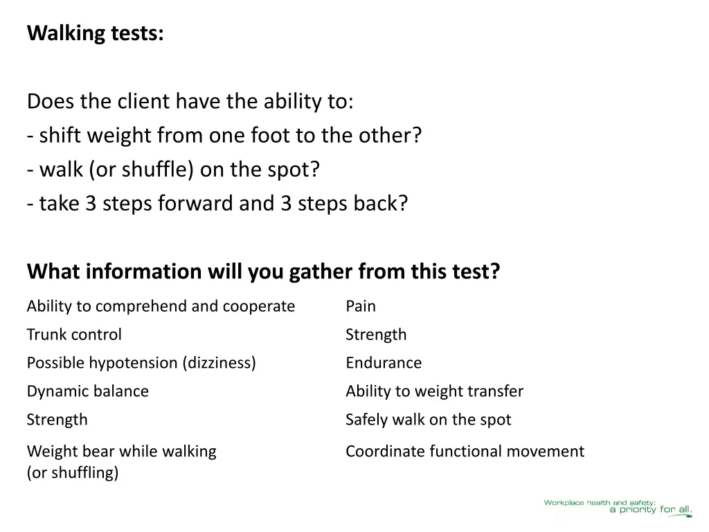 walking tests