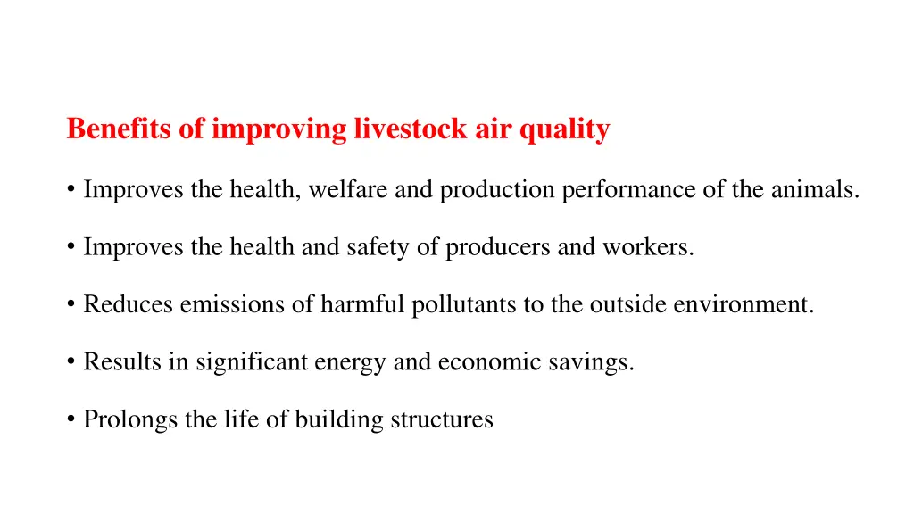 benefits of improving livestock air quality