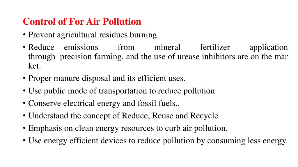 control of for air pollution prevent agricultural