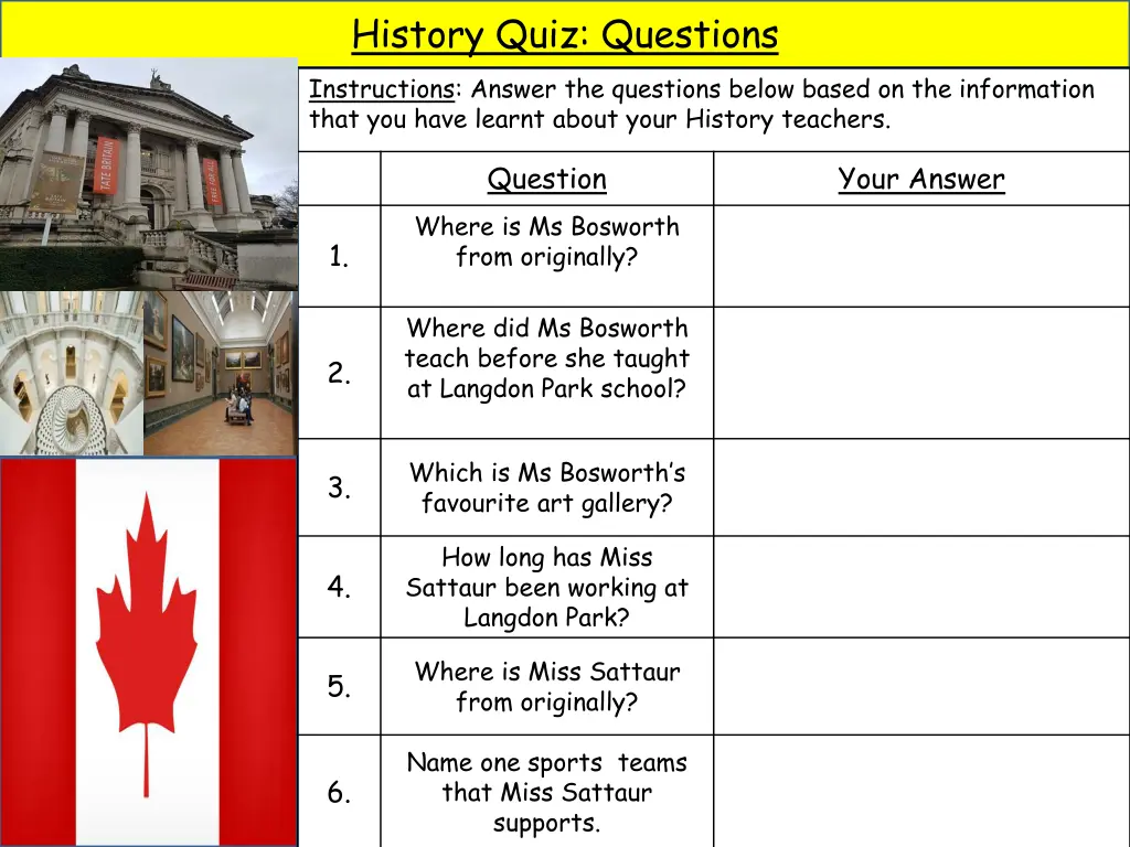 history quiz questions instructions answer