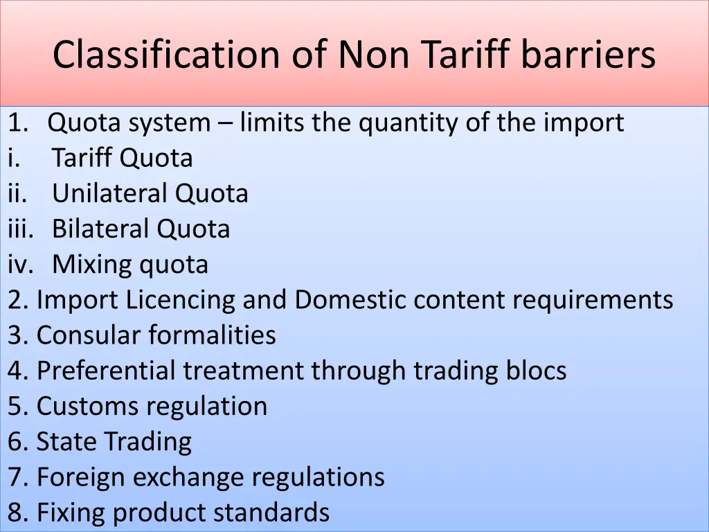 classification of non tariff barriers