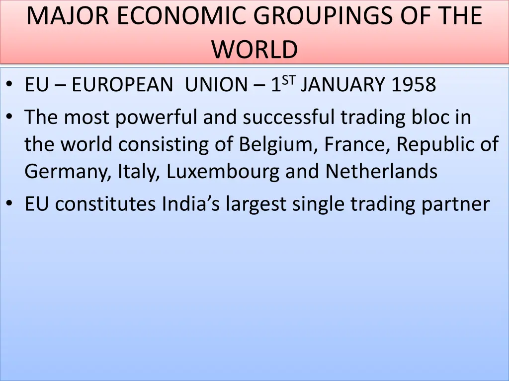 major economic groupings of the world eu european