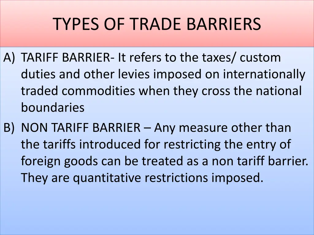 types of trade barriers