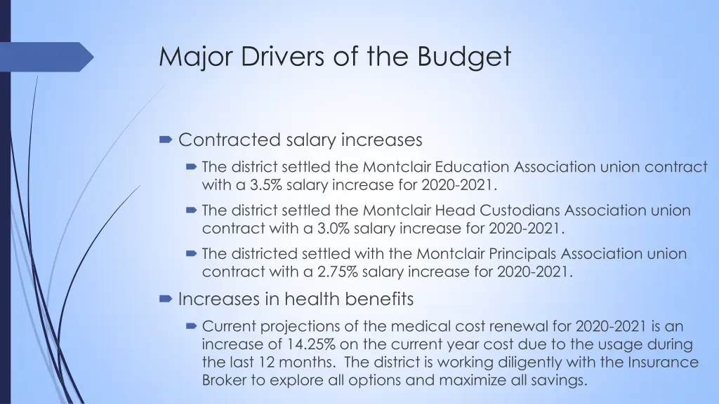 major drivers of the budget