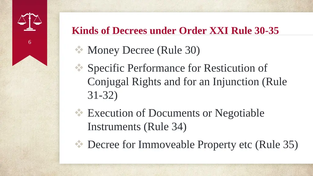 kinds of decrees under order xxi rule 30 35