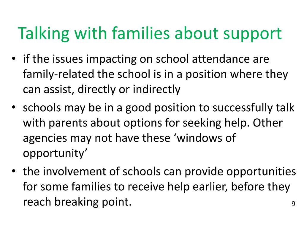 talking with families about support