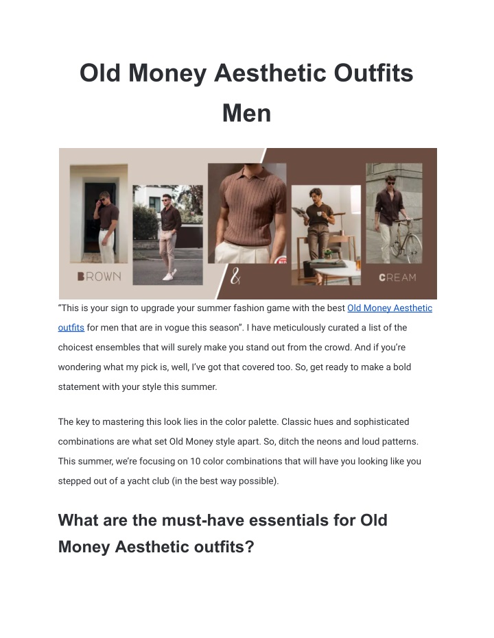 old money aesthetic outfits men