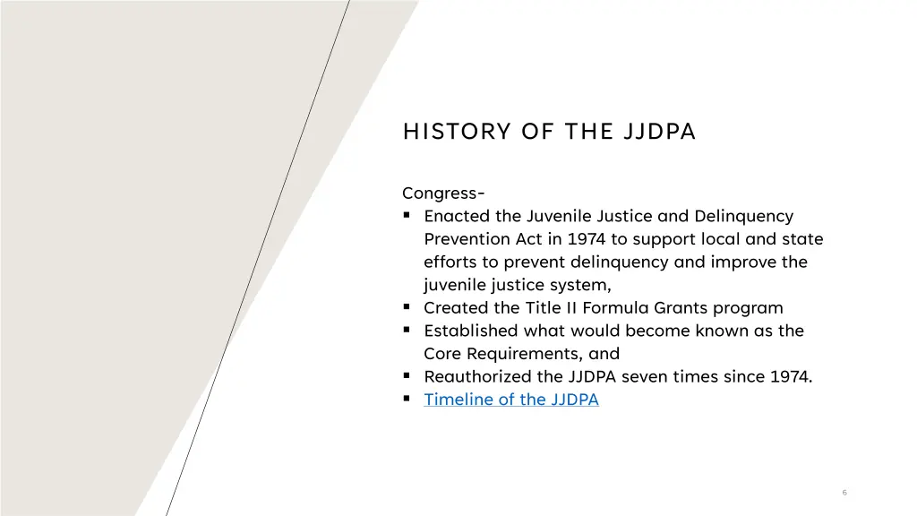 history of the jjdpa