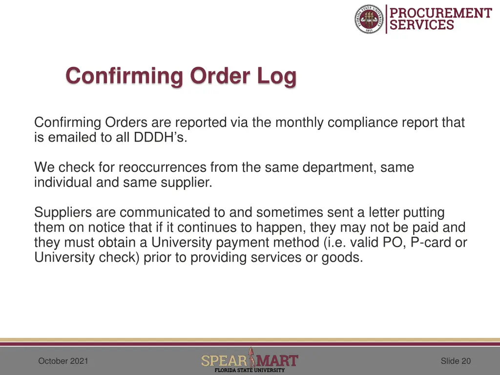 confirming order log