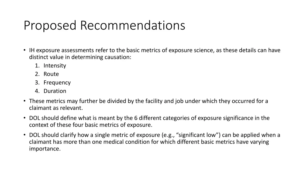 proposed recommendations