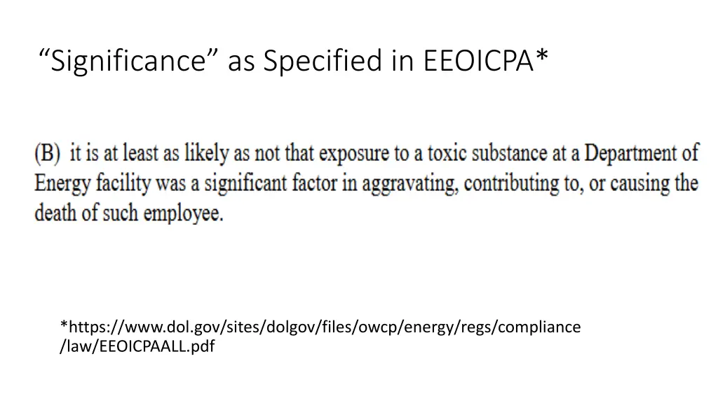 significance as specified in eeoicpa