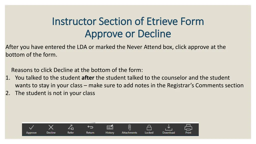 instructor section of etrieve form instructor