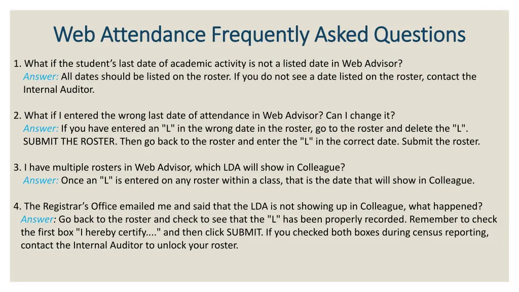 web attendance frequently asked questions