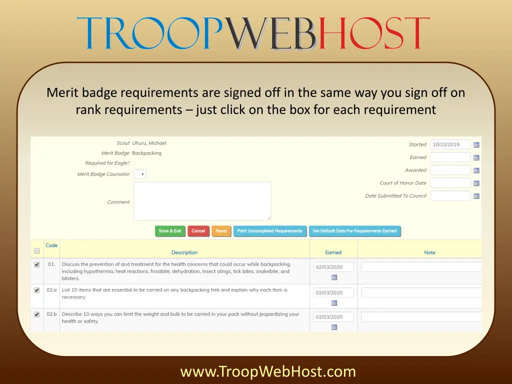 merit badge requirements are signed