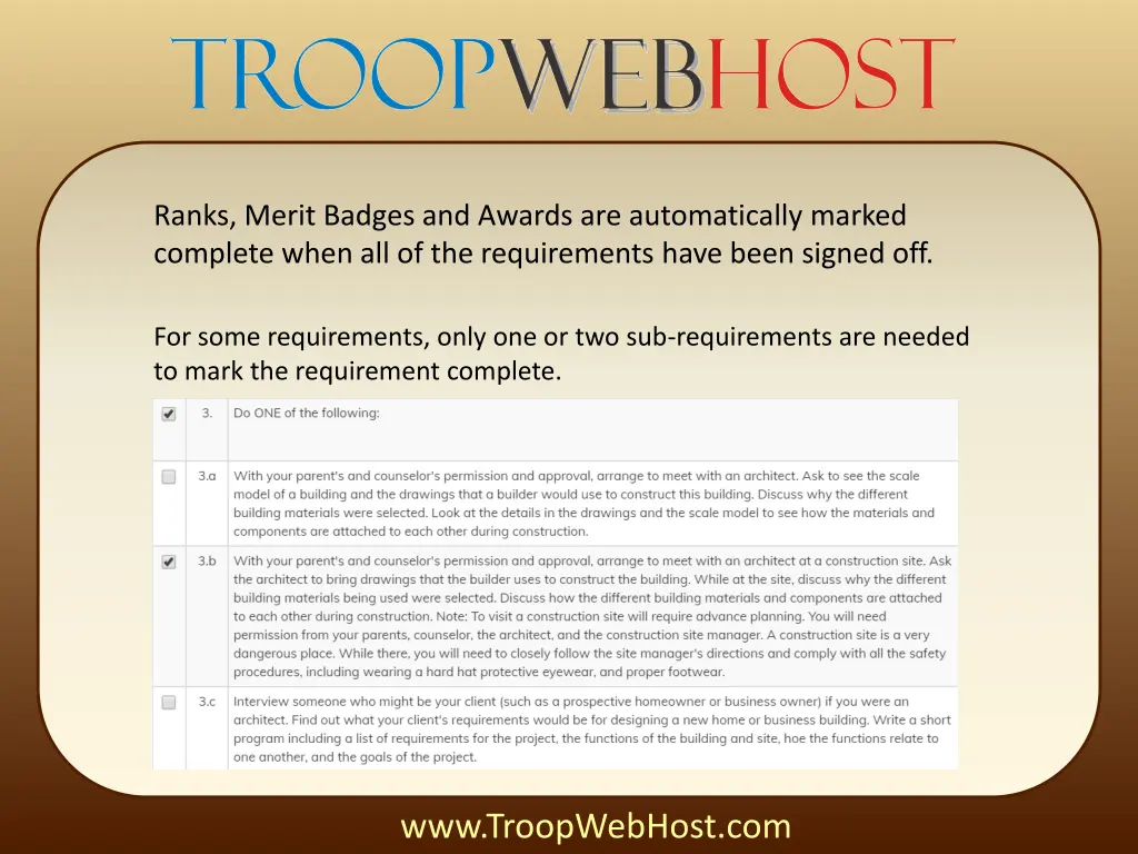 ranks merit badges and awards are automatically