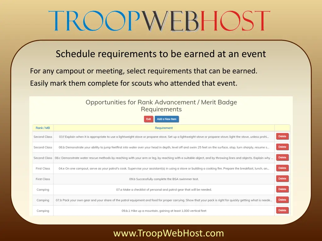 schedule requirements to be earned at an event