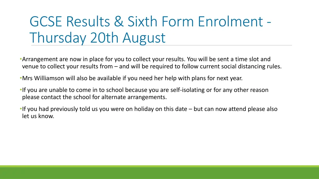 gcse results sixth form enrolment thursday 20th