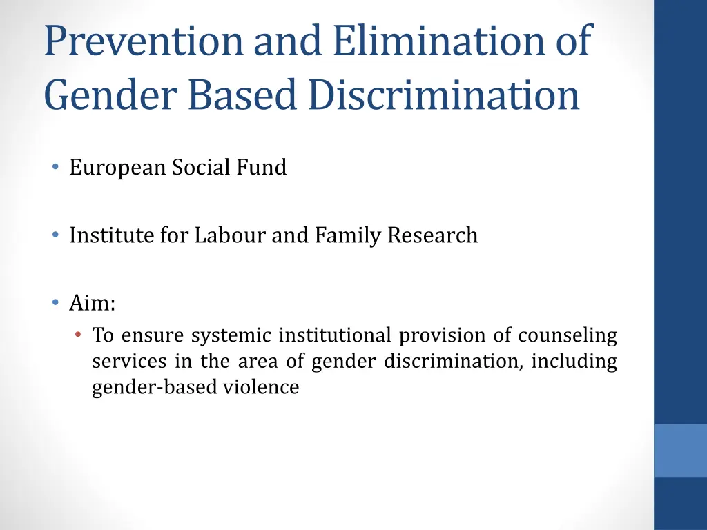 prevention and elimination of gender based