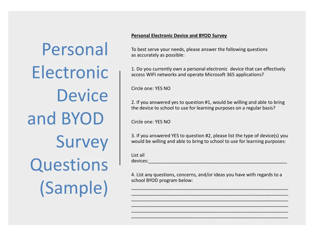 personal electronic device and byod survey