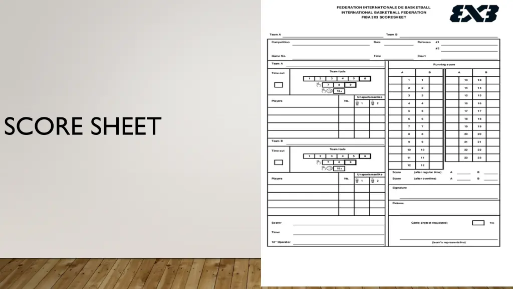 score sheet