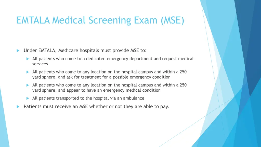 emtala medical screening exam mse 1