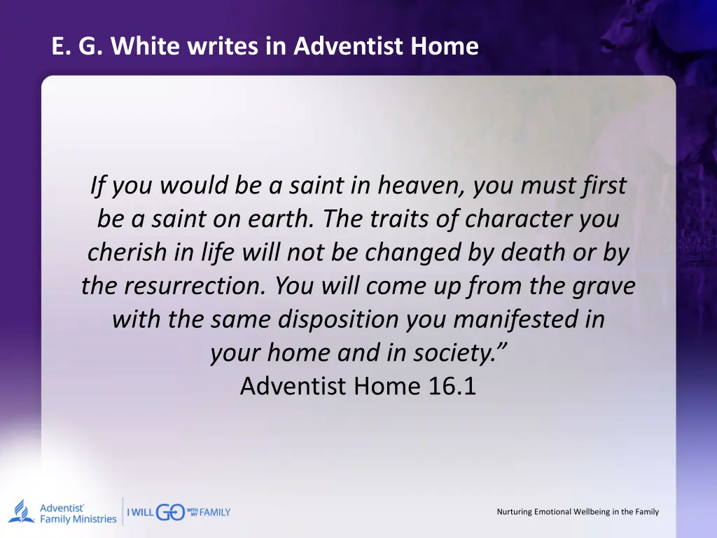 e g white writes in adventist home 1