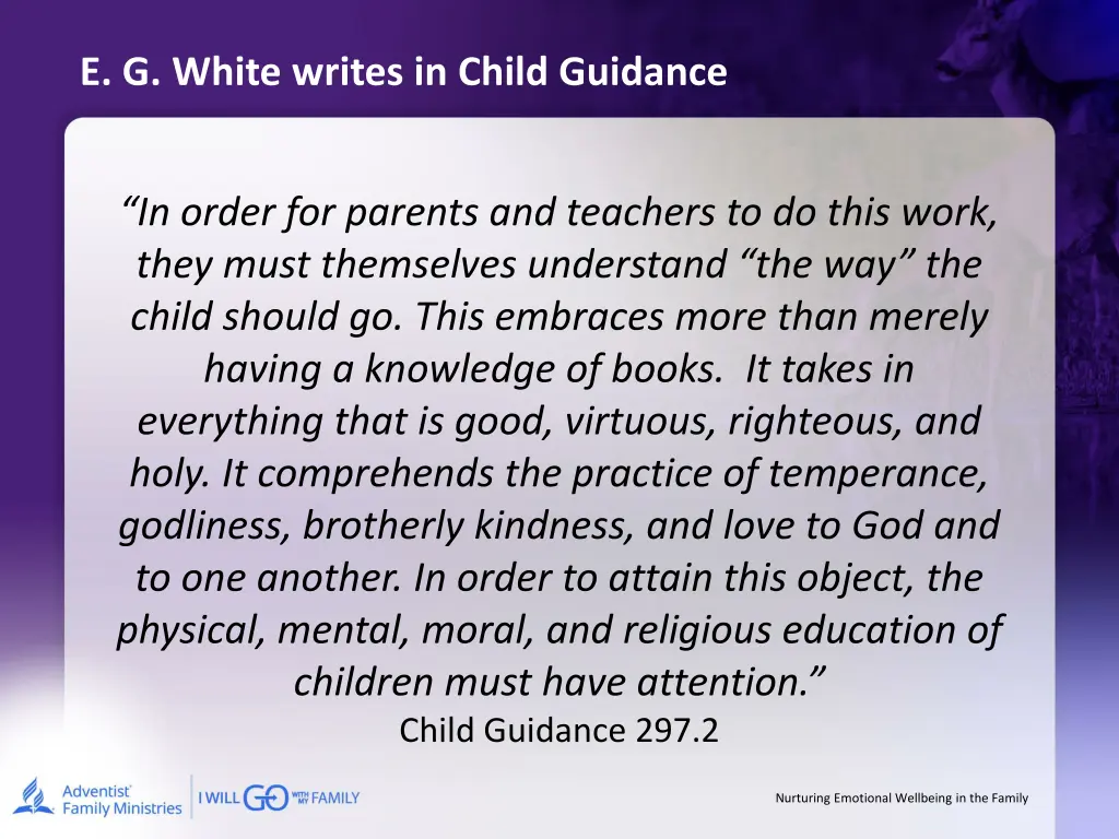 e g white writes in child guidance