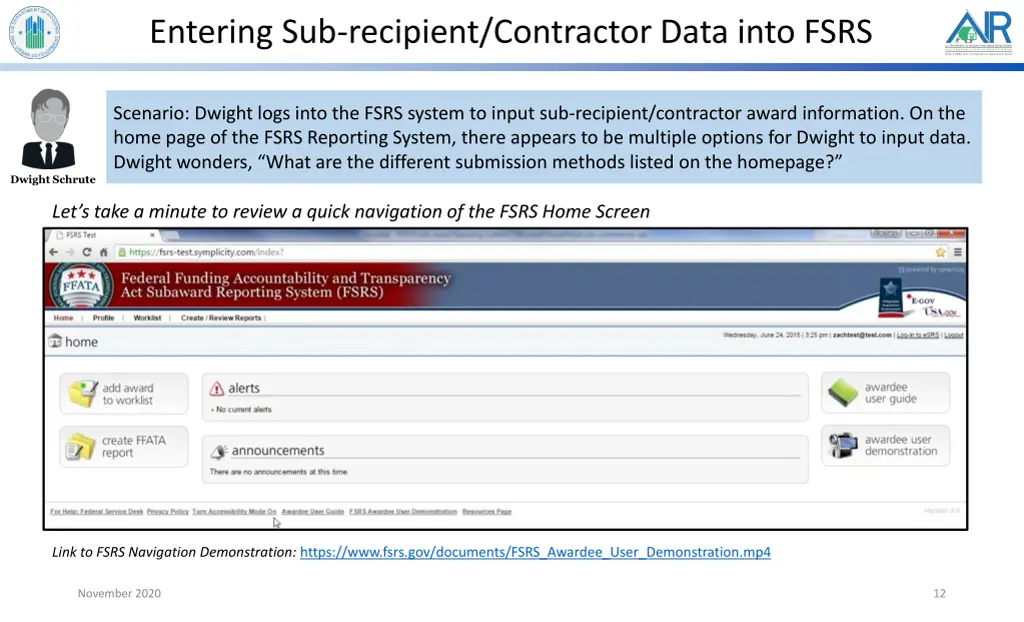 entering sub recipient contractor data into fsrs