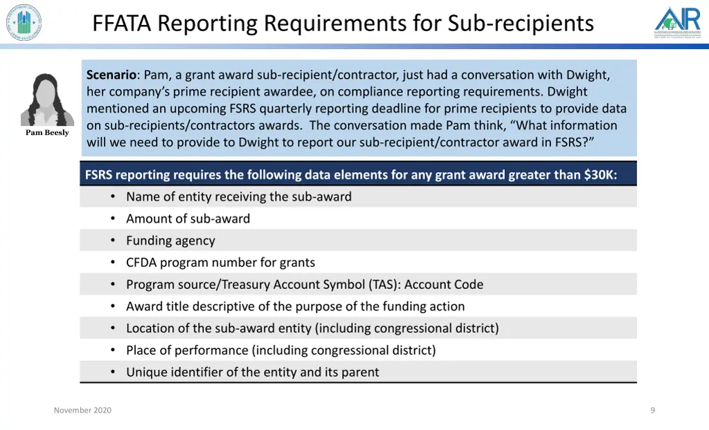 ffata reporting requirements for sub recipients