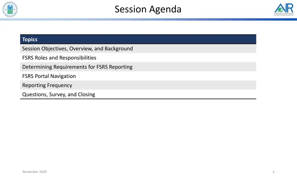 session agenda