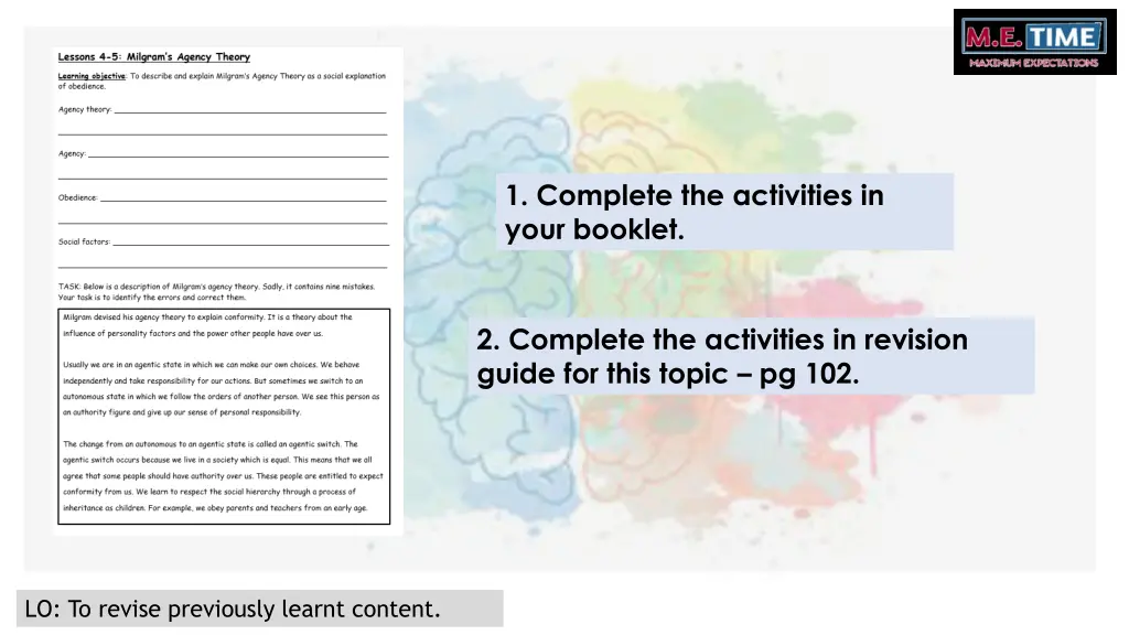 1 complete the activities in your booklet