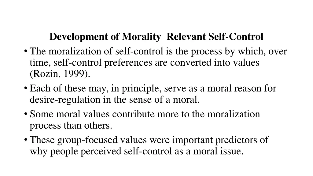 development of morality relevant self control