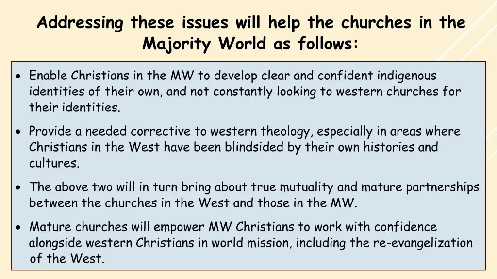 addressing these issues will help the churches