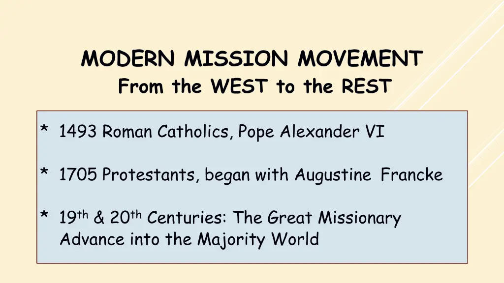 modern mission movement from the west to the rest