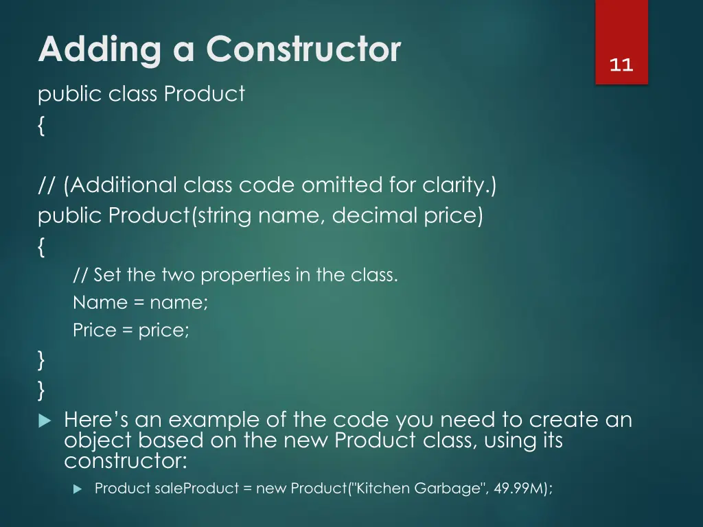 adding a constructor public class product