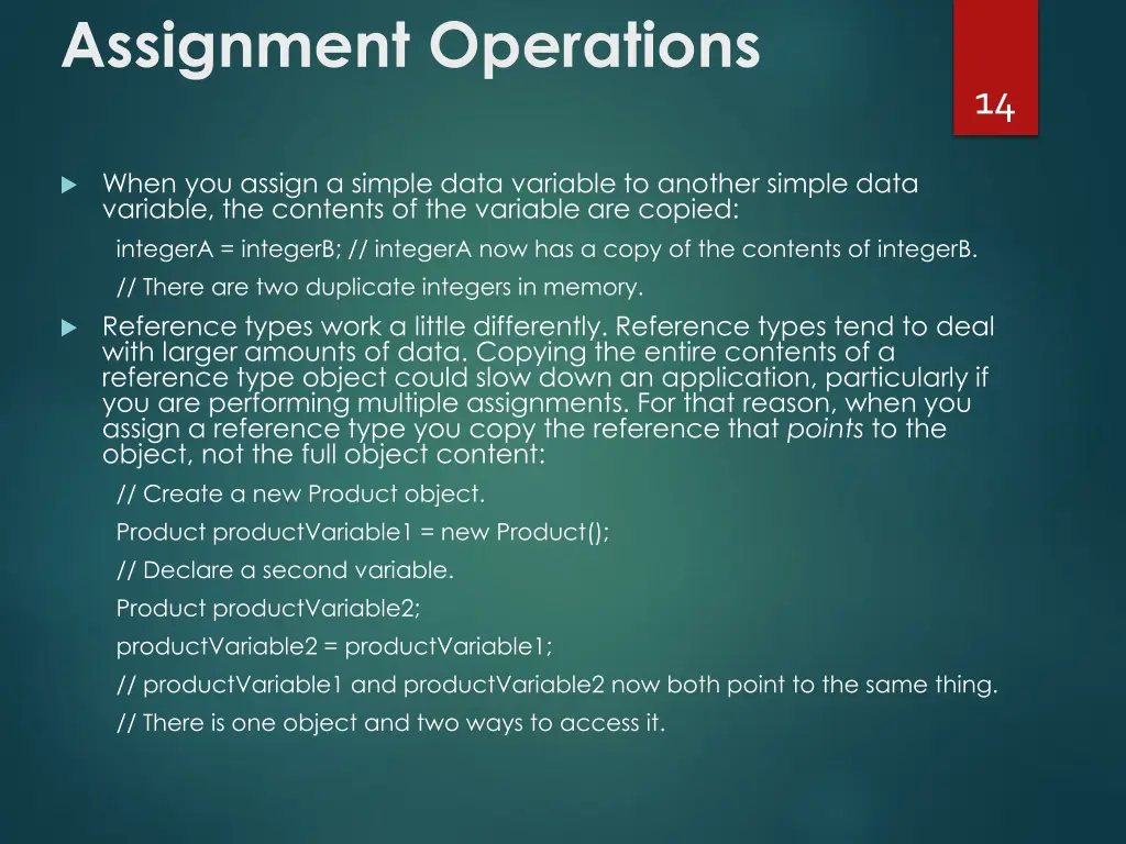 assignment operations